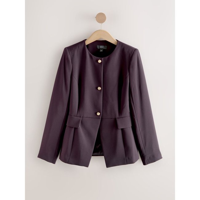 Blazer sans col violet <span itemprop=