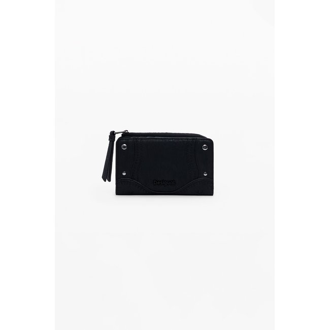 Porte-monnaie brodé à clous moyen noir <span itemprop=