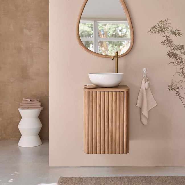 Lave main en teck massif 40 cm  BELIZE Couleur naturel <span itemprop=