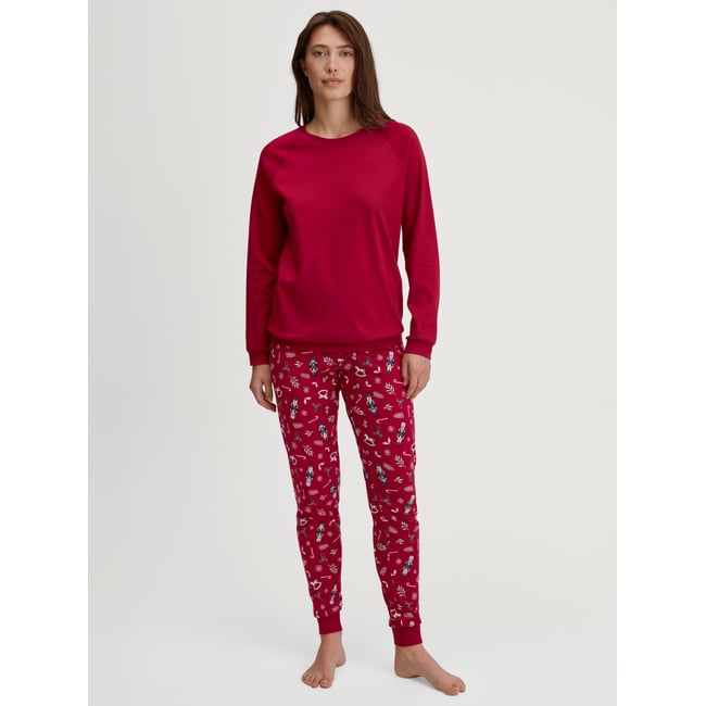 Pyjama avec bords élastiques manches longues Coton FAMILY & FRIENDS deep rouge <span itemprop=