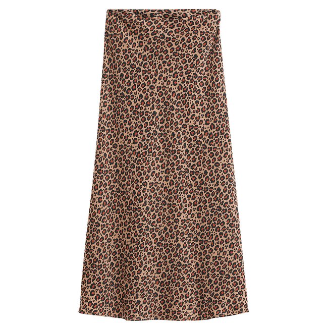 Jupe longue en satin mat, imprimé léopard  imprimé animalier <span itemprop=