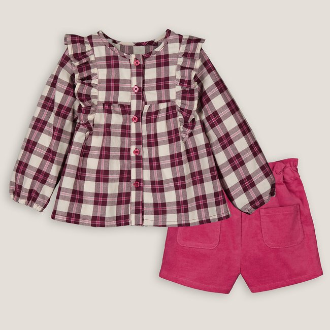Conjunto de blusa y pantalón corto de 2 piezas rosa oscuro <span itemprop=