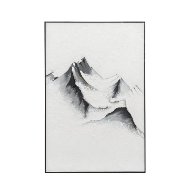 Toile décorative sommet enneigé en relief cadre noir 60x90 cm Couleur gris <span itemprop=