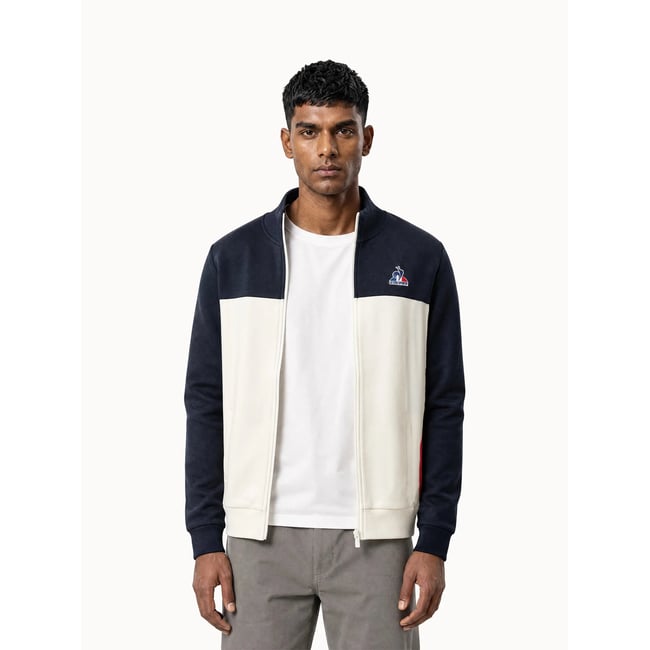 Sweat zippé Tricolore beige <span itemprop=