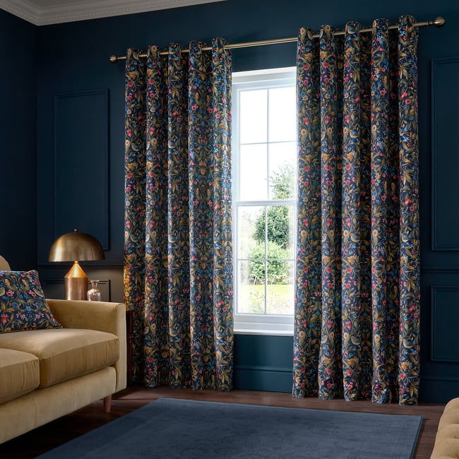 Hedgerow Hopper Lined Eyelet Curtains, navy, CATHERINE LANSFIELD
