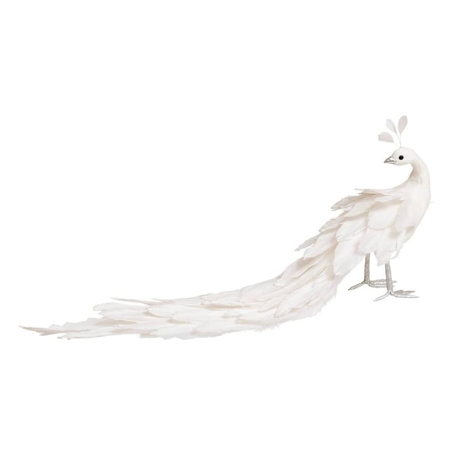 Paon de Noël blanc en plumes H. 60 cm Couleur blanc <span itemprop=
