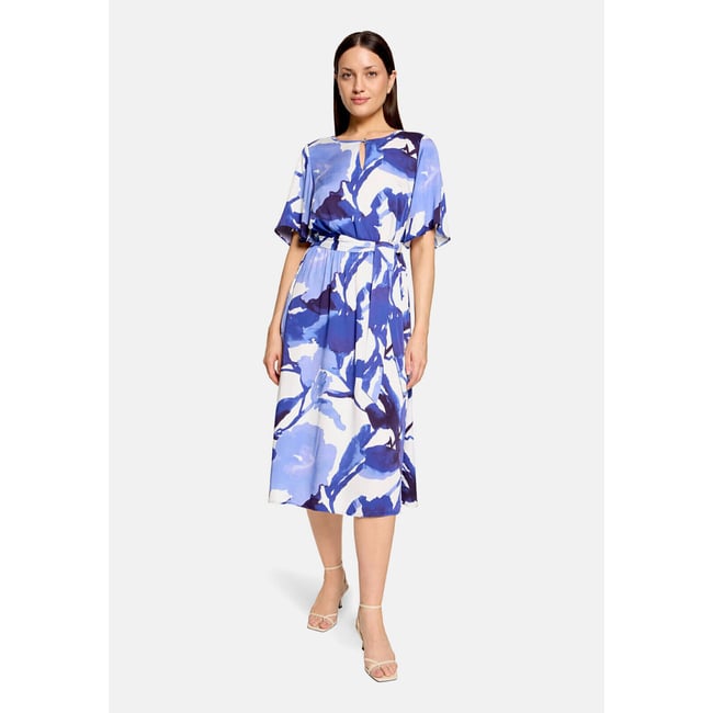 Robe d'été à encolure ronde blanc/bleu <span itemprop=
