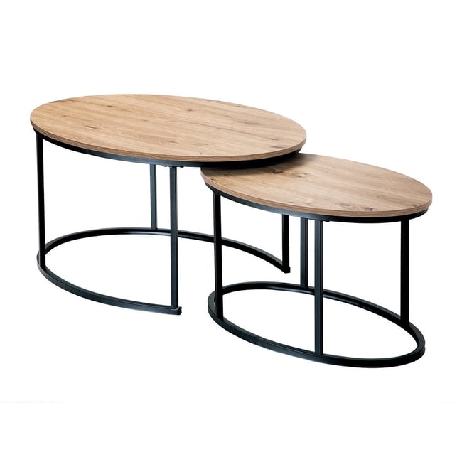 Lot de 2 tables basses gigognes ovales LENNY Couleur bois clair <span itemprop=
