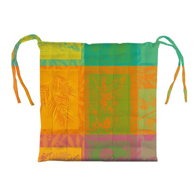 Galette de chaise pur coton enduit MILLE VEGETAUX arc en ciel <span itemprop=
