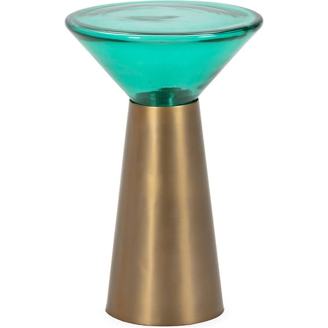 Table d'appoint en verre et métal Couleur doré et turquoise <span itemprop=