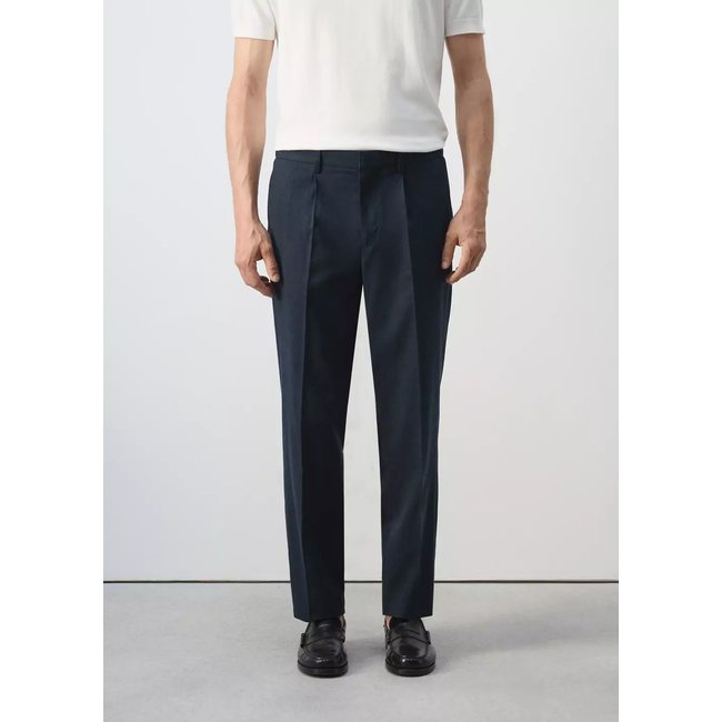 Pantalon slim-fit mélange de lin lyocell bleu marine <span itemprop=