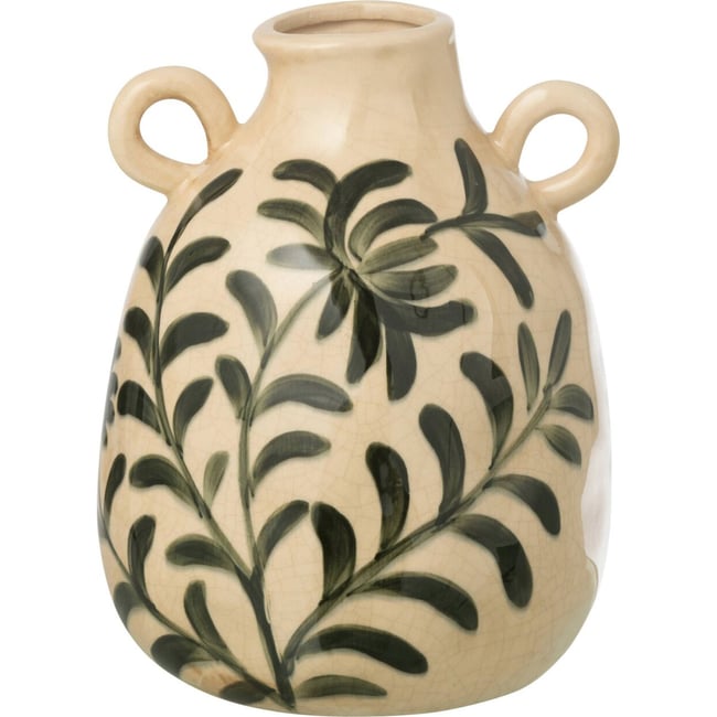 Vase feuille en grès Couleur vert foncé et blanc cassé <span itemprop=