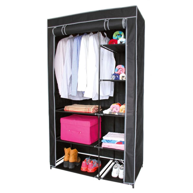 Penderie D'Angle Avec Housse Tissu RELOVE - Placard Rangement Vêtements Double Tringles 169x129x87cm Noir