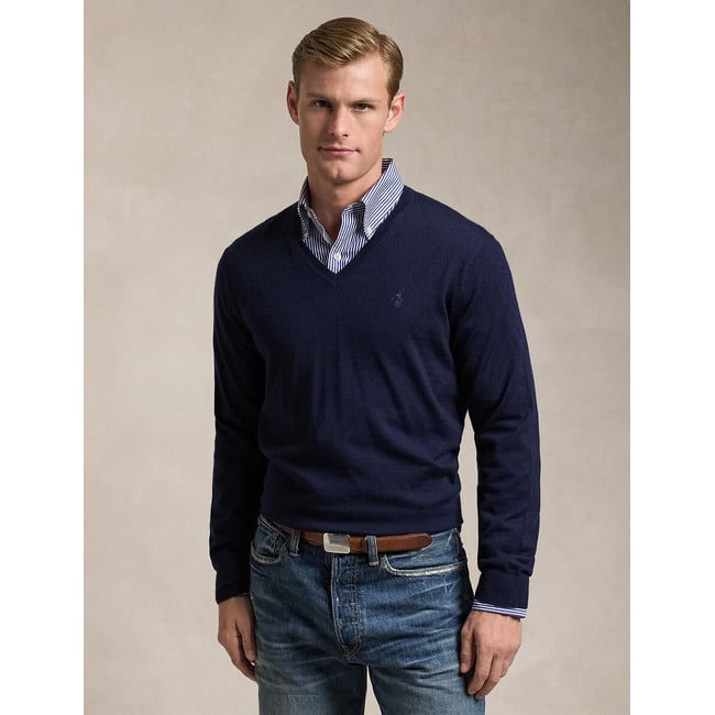 Maglione in lana scollo a v in maglia grossa blu marino POLO RALPH LAUREN
