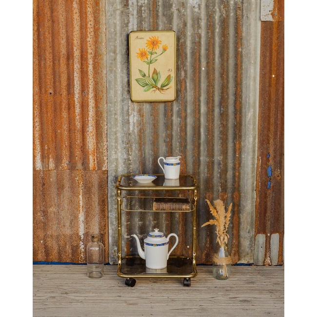 Desserte en verre et métal doré Anouk N°421 - Bon état Couleur doré <span itemprop=
