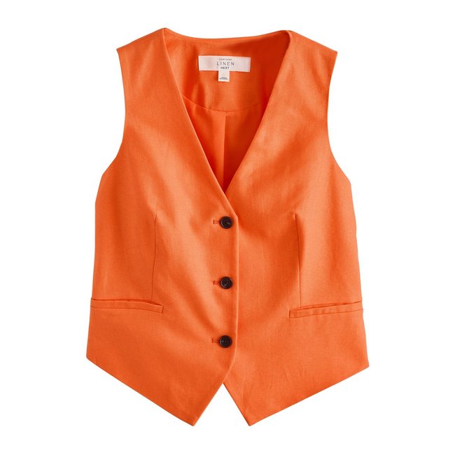 Gilet en lin majoritaire à col v orange <span itemprop=