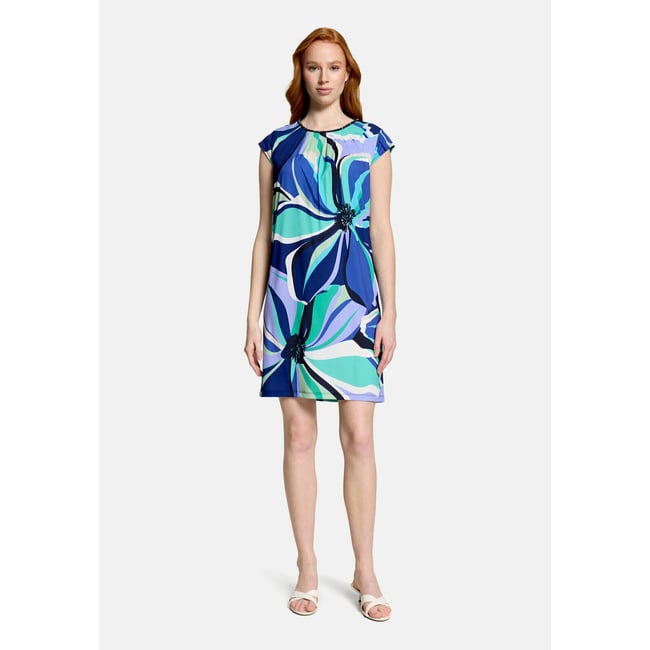 Robe en jersey manches courtes bleu/vert <span itemprop=