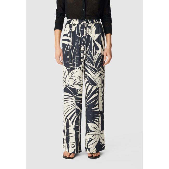 Pantalon imprimé maxi feuilles marine <span itemprop=