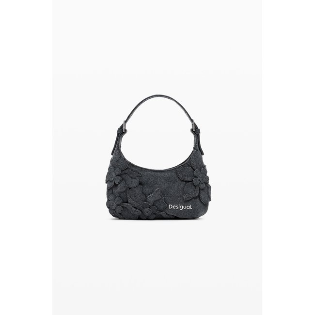 Petit sac à fleurs appliquées noir <span itemprop=