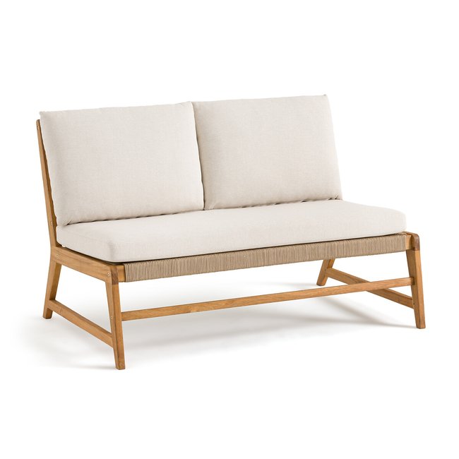 Canapé de jardin 2 places en acacia, Natou beige/écru <span itemprop=