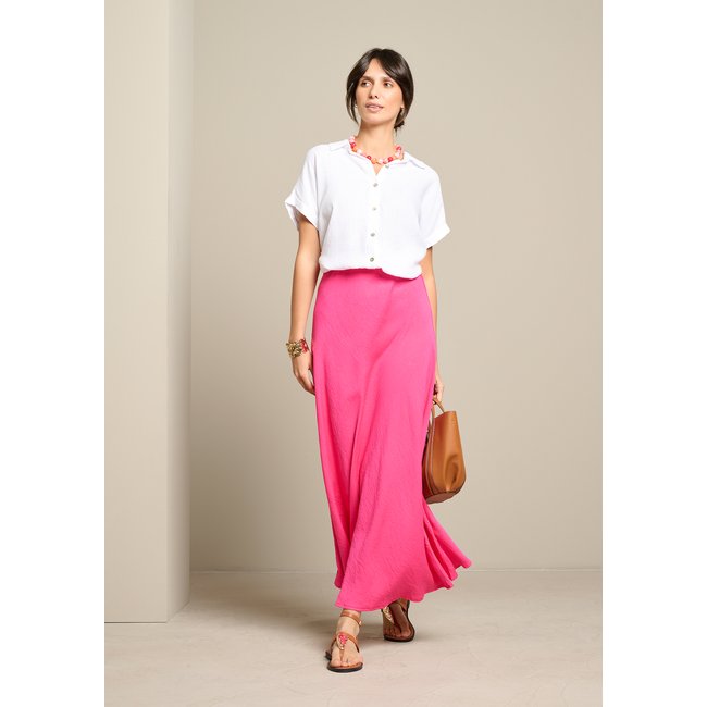 Jupe midi fluide fuchsia <span itemprop=