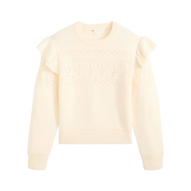 Pull FEMME Levi's® avec manches longues et col rond écru maille ajourée écru <span itemprop=