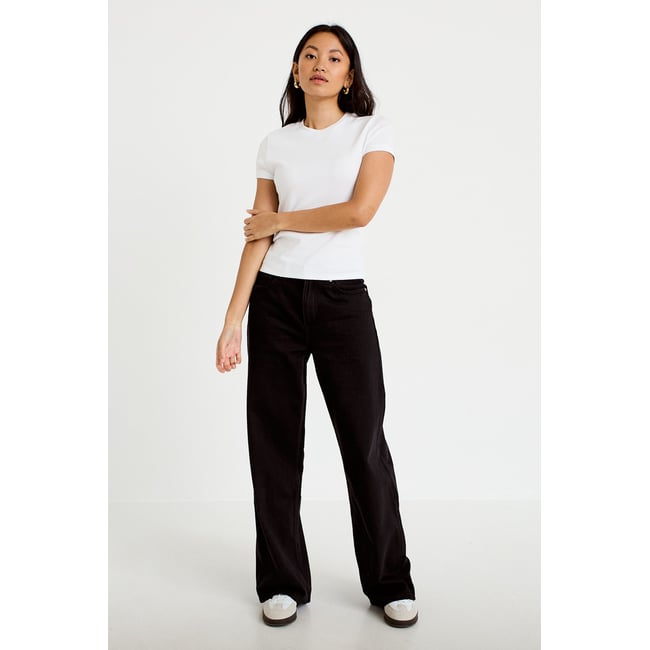 Jeans wide leg taille haute denim noir <span itemprop=