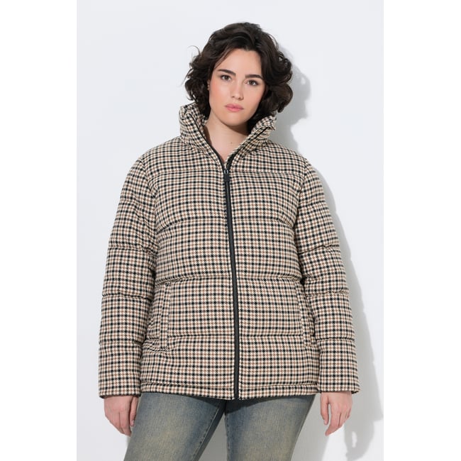 Veste matelassée, motif pied-de-poule blanc cassé <span itemprop=