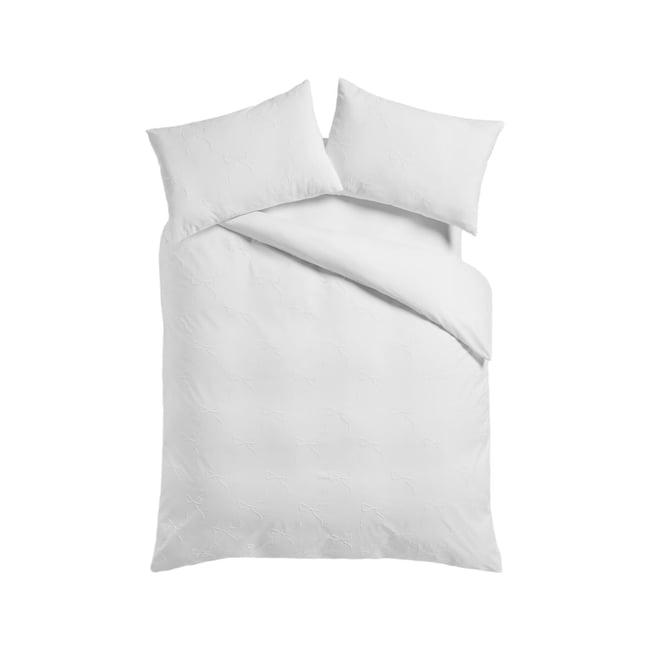 Parure housse de couette nœuds texturés blanc <span itemprop=
