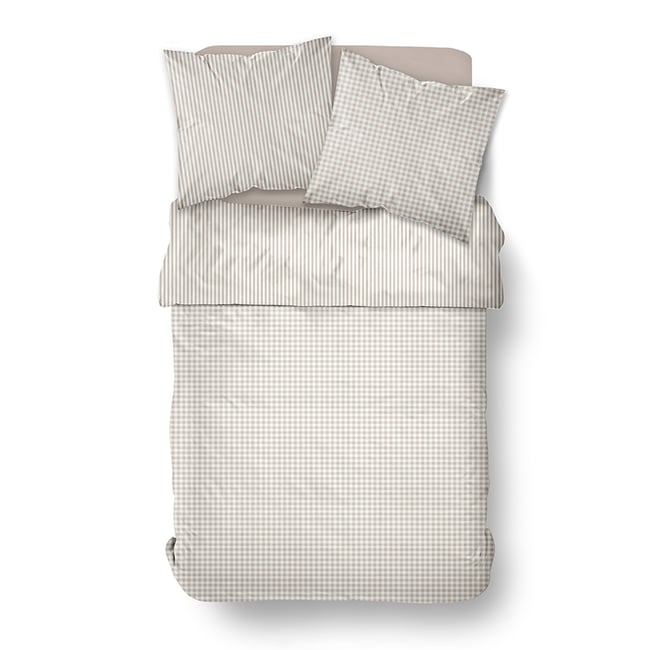 Parure de lit uni 1 personne imprimé + Drap Housse COCON beige <span itemprop=