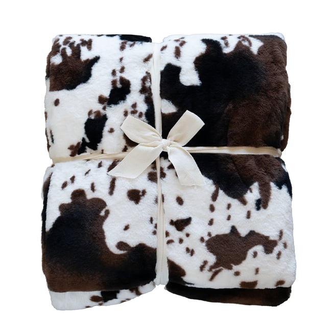 Plaid doux à motif peau de vache avec dos en velours - QABANE marron foncé <span itemprop=