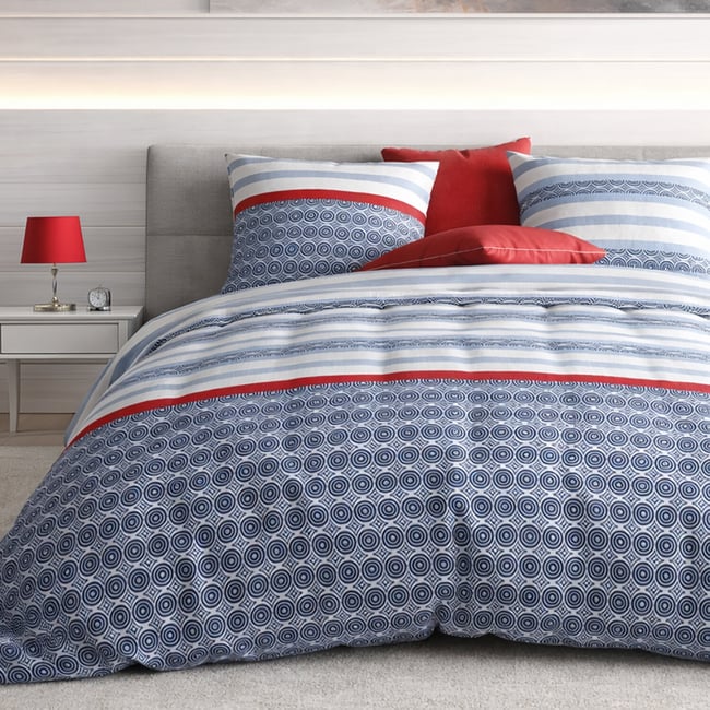 Parure housse de couette en coton imprimée, Santorini bleu <span itemprop=