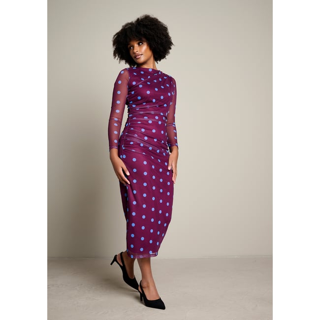Robe courte à carreaux aubergine <span itemprop=