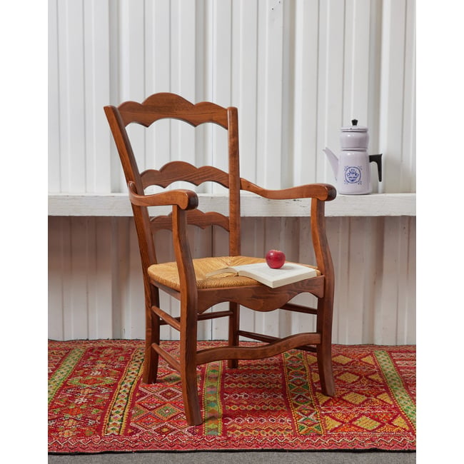 Fauteuil campagne en paille Ernest N°1077 - Bon état Couleur bois foncé <span itemprop=