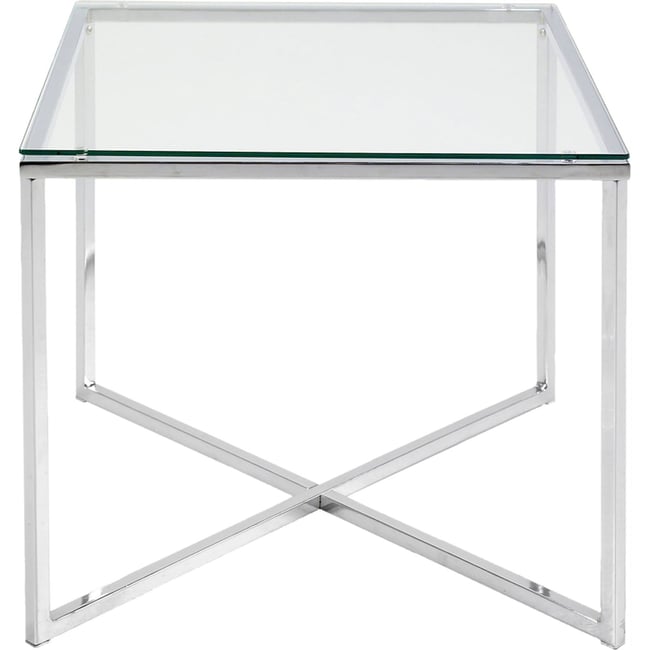 Table basse carrée en verre collection UDBINA Couleur transparent et argenté <span itemprop=