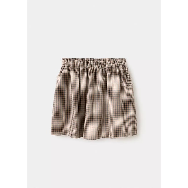 Jupe à carreaux taille élastique beige <span itemprop=