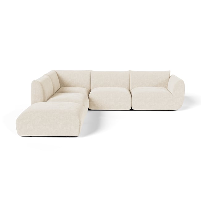 Canapé grand angle gauche modulable 7 places en velours chenillé NOOMA Couleur crème <span itemprop=