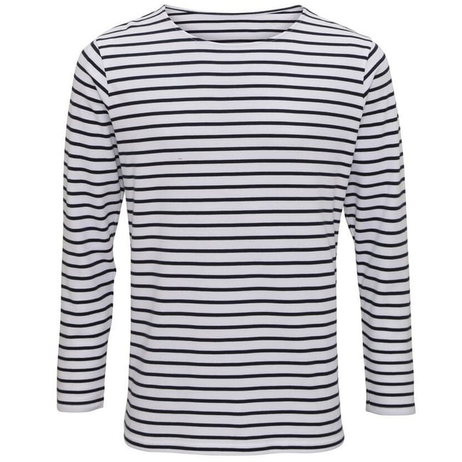T-shirt manches longues motif/style à rayures MARINIERE COASTAL blanc / bleu marine <span itemprop=