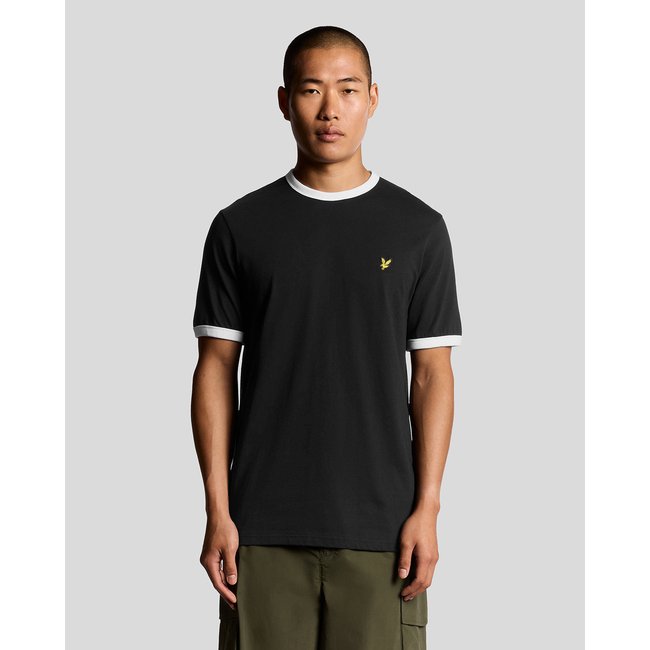 T-shirt ringer en coton col rond jais noir/blanc <span itemprop=