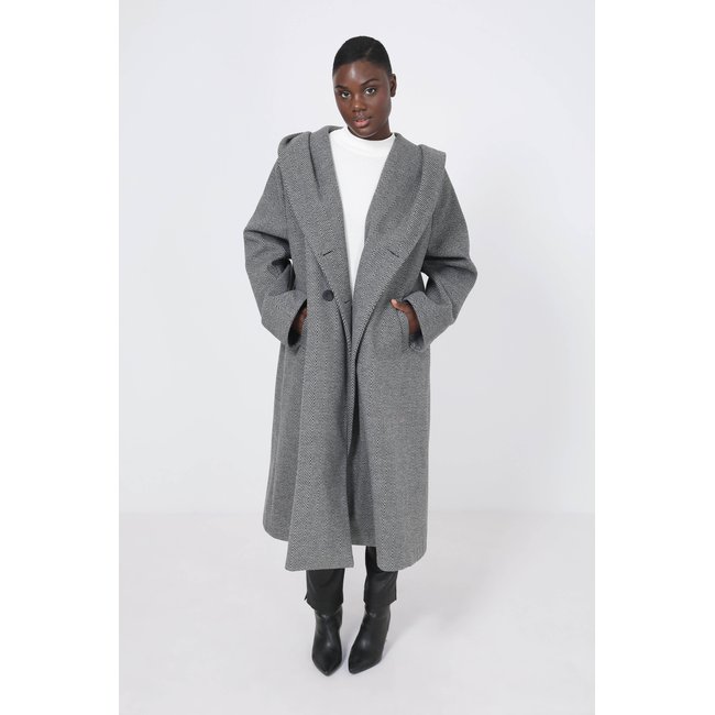 Manteau motif chevron avec capuche gris <span itemprop=
