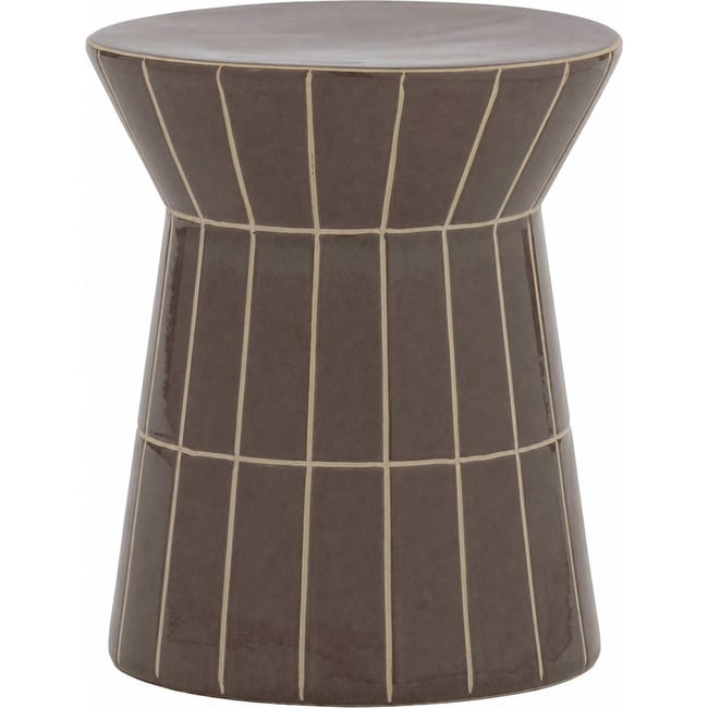 Tabouret en céramique au motif graphique Couleur brun à lignes beige <span itemprop=