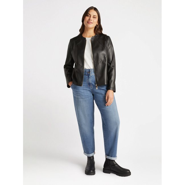 Blouson de motard en tissu laminé, avec de grosses surpiqûres soleil - FIORELLA RUBINO