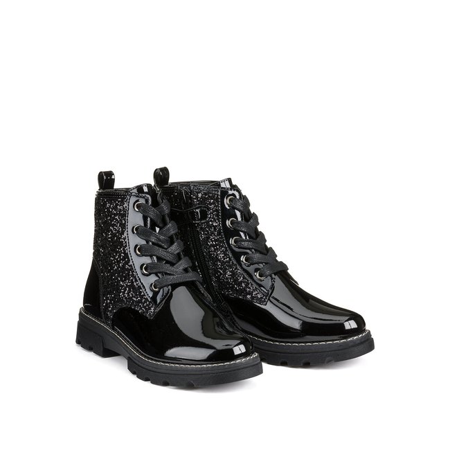 Kids' Glittery Ankle Boots with Zips and Laces, black, LA REDOUTE COLLECTIONS