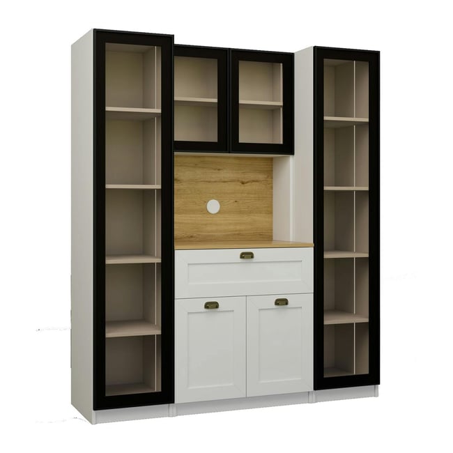 Vaisselier de cuisine à LED 6 portes décor blanc et noir AURA Couleur blanc <span itemprop=
