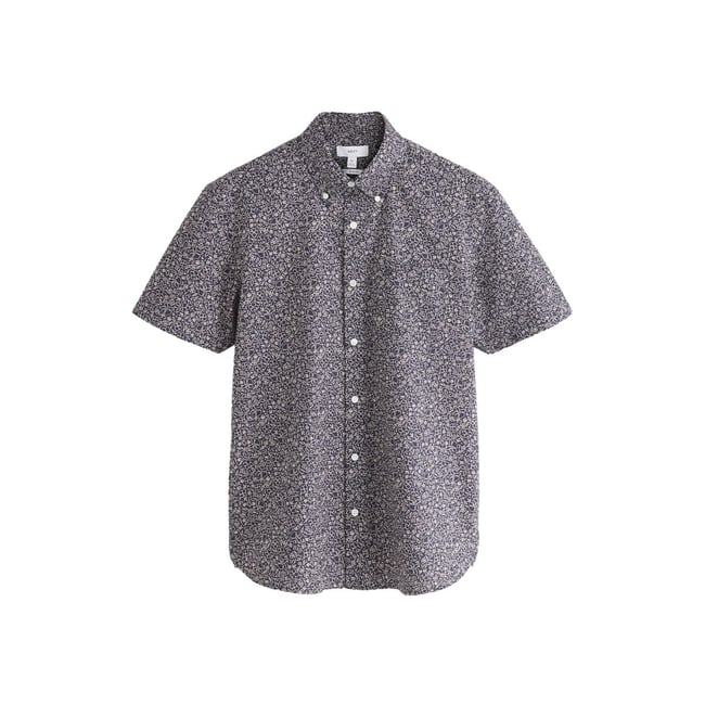 Chemise oxford slim stretch à imprimé imprimé fleuri bleu marine <span itemprop=