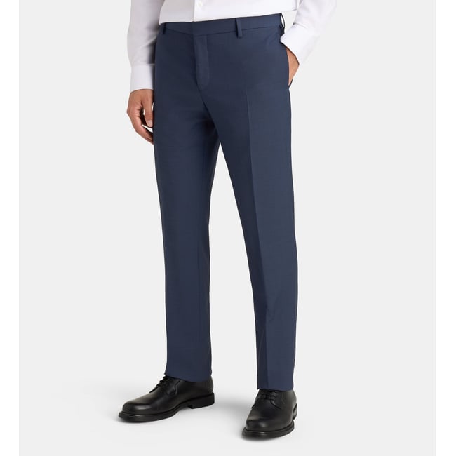 Pantalon de costume ajusté bellino armure laine bleu marine <span itemprop=