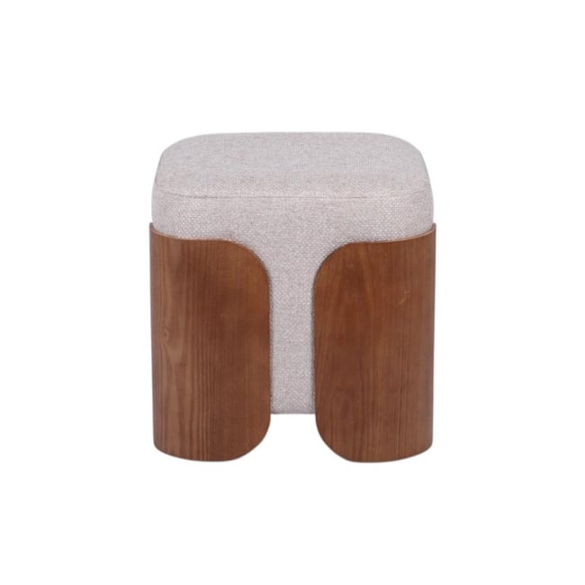 Pouf rond en tissu taupe et bois Ø35 cm Aubépine Couleur marron <span itemprop=