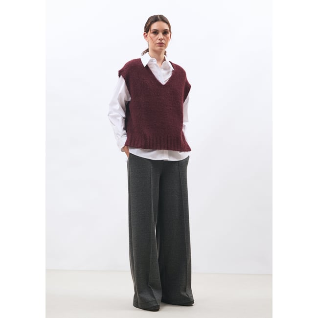 Pantalon large taille haute à motif pied de puces anthracite <span itemprop=