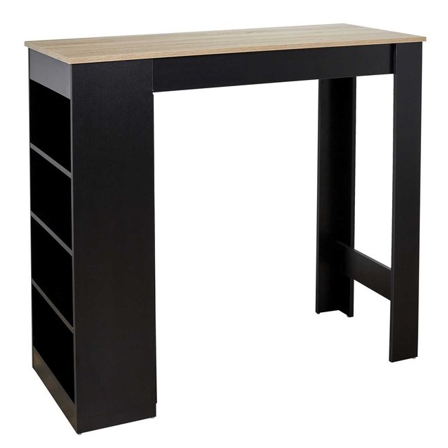 Table de bar mange debout avec 4 niches de rangement en MDF Couleur noir <span itemprop=