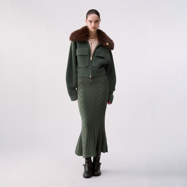 Bomber en laine avec col teddy vert foncé <span itemprop=